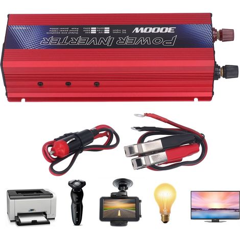 Onduleur 3000 W, convertisseur CC 12 V vers CA 220 V/110 V, pour installation solaire extérieure ou sur véhicule, rouge 110 V (1/5)