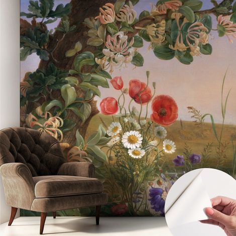 Papier peint autocollant Mural avec colle pour salon et chambre Décoration murale rapide Idylle florale 250x250 cm (1/5)