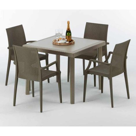 Mesa Cuadrada Beige 90x90 cm y 4 Sillas De Colores Elegance