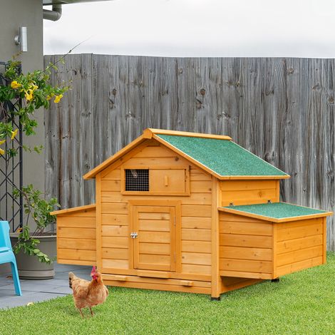 Poulailler en bois avec 2 tiroirs, nid et toit extérieur imperméable pour poules de jardin, 150x100x96.5 cm (1/5)