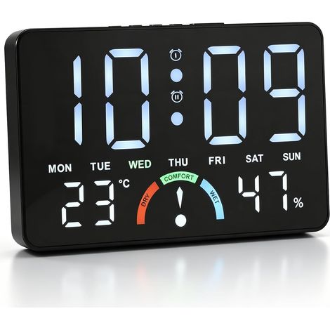 Réveil Numérique LED avec Veilleuse, Grand Écran sans Bruit De Tic-Tac Réveil Radio-Piloté Précis Avec Date Et Température, Alarme Puissante Pour Les Enfants Qui Dorment Profondément, Horloge (1/5)