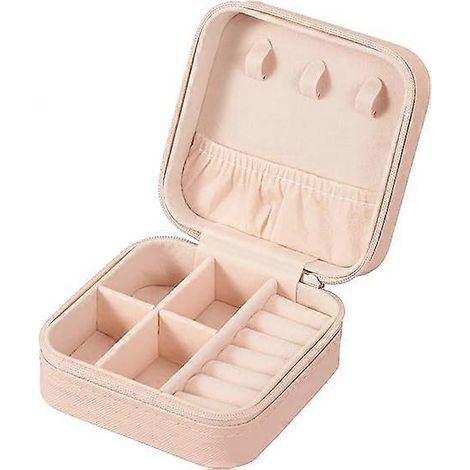 Kleine Schmuckschatulle aus PU-Leder, tragbare Reise-Schmuckschatulle zur Aufbewahrung von Ringen, Anhängern, Ohrringen, Halsketten und Armbändern (Rosa) (1/5)