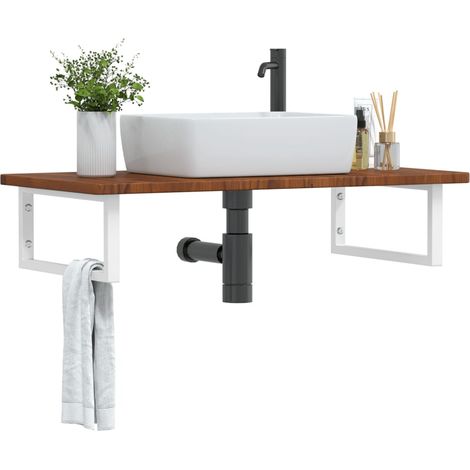 Ripiano a Parete per Lavabo in Acciaio e Massello di Rovere vidaXL (1/5)