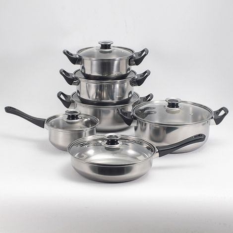 TRADE SHOP - Set Batteria Di Pentole 12pz In Acciaio Inox Ad Induzione Coperchi Con Valvola Sicurezza -