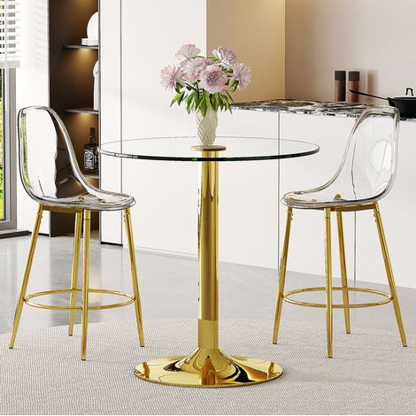 Set tavolo bar con 2 sgabelli in vetro e metallo OKMYHOME (1/5)