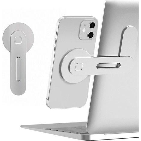 Supporto regolabile per laptop in alluminio sottile con clip di montaggio laterale per monitor - supporto magnetico per telefono - serie MagSafe - portatile e pieghevole - iPhone - tutti i telefoni (1/5)