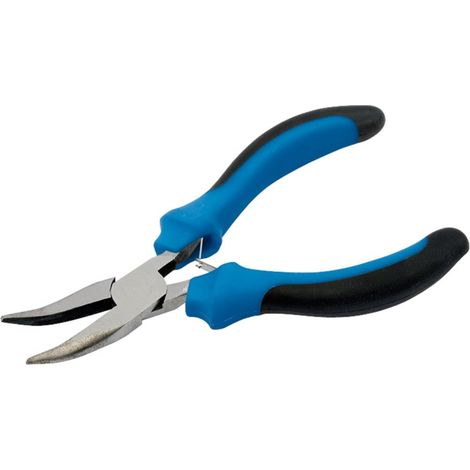Mini pince à bec coudé avec poignée souple, 125 mm, bleu