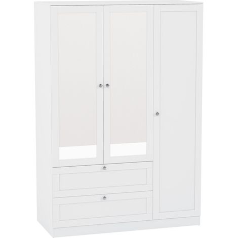 Altino 3 Door Mirrored Wardrobe with 2 Drawers Large Bedroom Storage, White