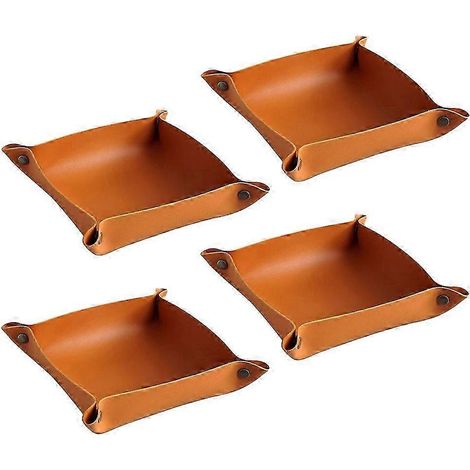 Vide-poches en cuir, lot de 4, carré, fermeture à bouton, portable, en cuir PU, pour entrée, table de chevet ou bureau (1/5)