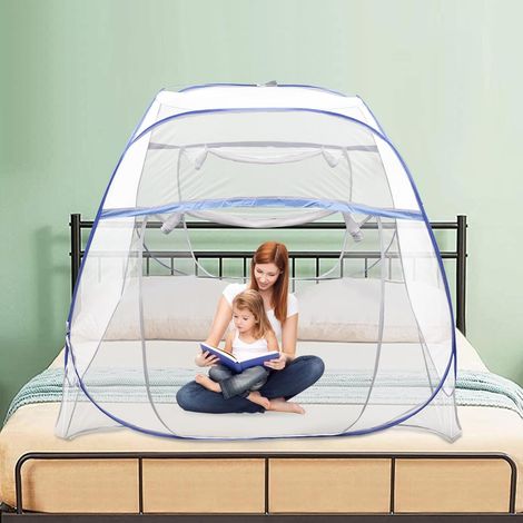 Moskitonetz fürs Bett, faltbar, einfach aufzubauen, Campingzelt fürs Schlafzimmer, für den Außenbereich, Camping, blau, 200 x 180 x 145 cm (1/5)
