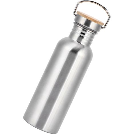 Gourde de sport avec couvercle en bambou et bois, acier inoxydable 304, style américain, idéale pour la randonnée, simple et portable, 750 ml (1/5)