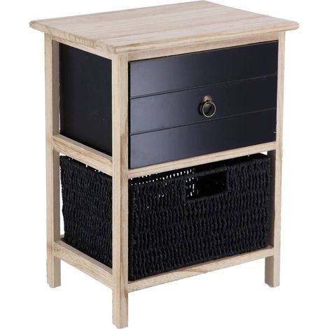 Mobiletto in paulownia mdf 1 cassetto con maniglia in bronzo e 1 cestino portacarte - nero - Tendance