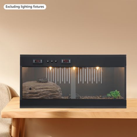 Enclos pour reptiles avec porte coulissante en verre et thermostat intelligent, bac d'élevage pour reptiles, bac en PVC pour reptiles 80 x 40 x 40 cm, noir (1/5)