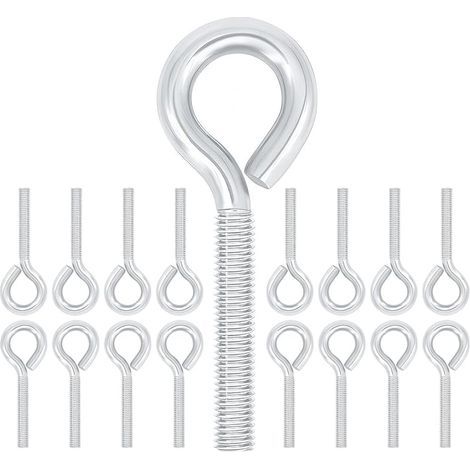20 Pièces Boulons à Œillet M4 x 40 mm, Acier au Carbone Zingué, Anneaux Filetage Vis Tige Longue pour Fixation et Suspension de Câbles, Argenté (1/5)