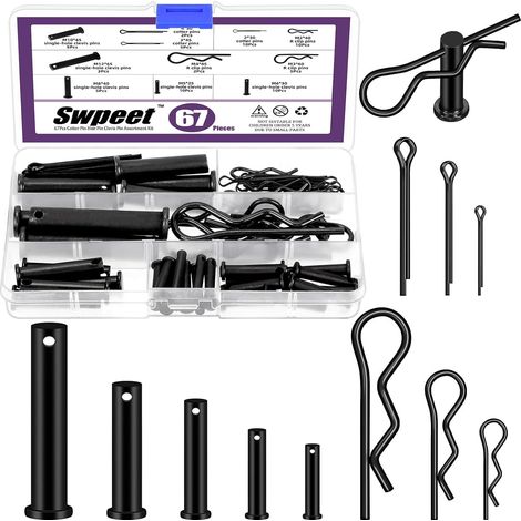 Kit assorti de 67 broches en 5 tailles avec goupille, goupilles à tête plate à trou unique, broches R, épingles à cheveux, goupilles, goupille de fixation pour trou de montage (1/5)