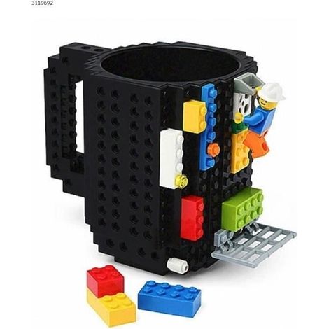 Kreativer Kaffeebecher, DIY-Bausteinset, Dekompressionsbecher aus Kunststoff im Lego-Stil, schwarz (1/4)
