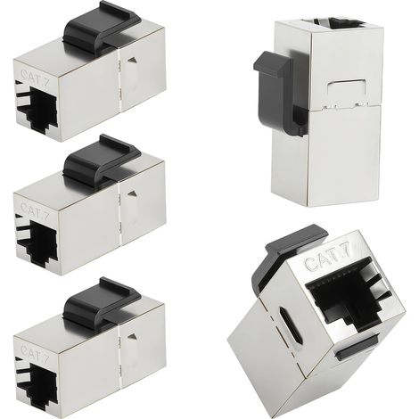 Connecteur Keystone RJ45 CAT7 Blindé, Coupleur RJ45 Direct sans Outil, Noyau RJ45 Modulable Compatible Ethernet, Prise Murale et Panneau de Raccordement, Lot de 5 (1/5)