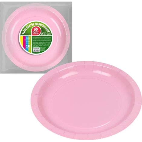 Pack con 10 unid. platos de cartón rosa baby ø20cm best products green