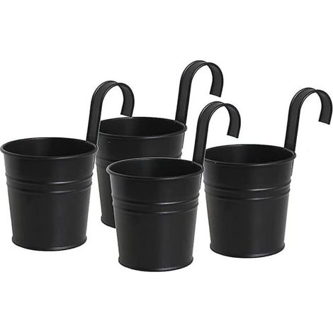 Pots de fleurs suspendus en métal noir, pots résistants avec crochet amovible pour suspension, pour l'intérieur et l'extérieur (lot de 4). (1/5)