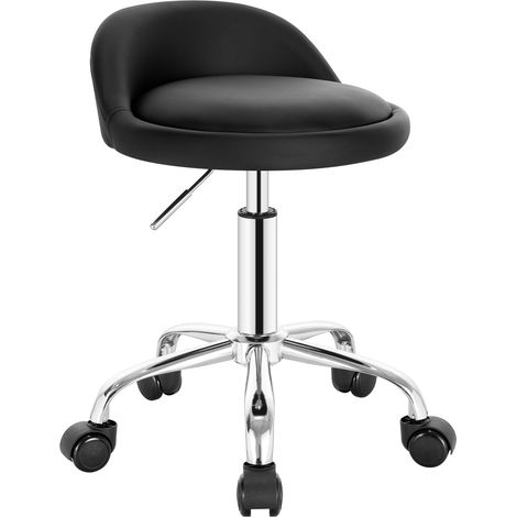 Woltu – Tabouret de bureau rond avec dossier – Hauteur réglable 53-65.5 cm – Similicuir noir – Roulettes silencieuses 360° – Capacité 120 kg