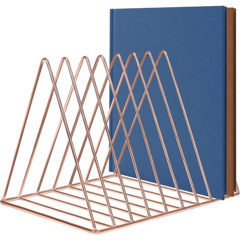 Porte-revues en métal avec serre-livres - Porte-revues/journaux triangulaire à 9 fentes pour la maison, une étagère ou la salle de bain. (1/5)