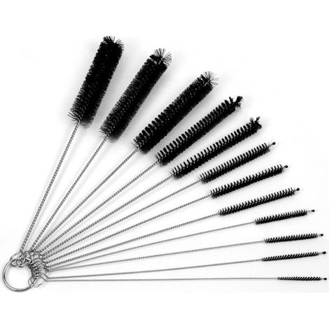 HANBING 13 pièces brosse de nettoyage de distribution 304 acier inoxydable brosse en nylon fil tube à essai brosse compte-gouttes brosse (1/4)