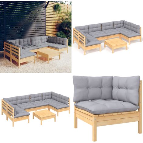 7-tlg. Garten-Lounge-Set mit Grauen Kissen Kiefer Massivholz - Garten-Lounge-Set - Garten-Lounge-Sets - Home & Living (1/5)