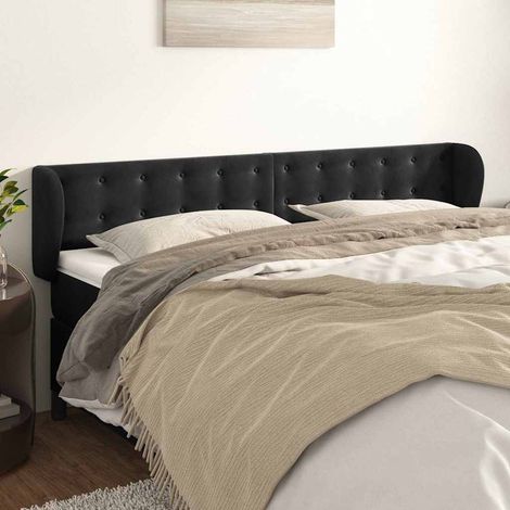 Tête de lit avec oreilles en velours noir, hauteur réglable, 163 x 23 x 78/88 cm, 11kg - PANGIVO (1/5)