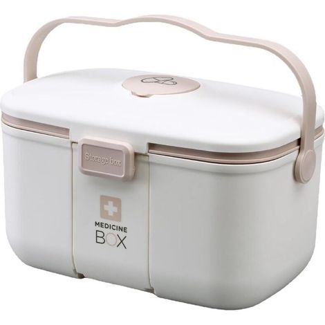 Boite a pharmacie, Boite pharmacie rangement portable 2 couche, avec poignée, grande capacité, Boîte à pharmacie de rangement, pour la Maison, l'extérieur (Blanc)