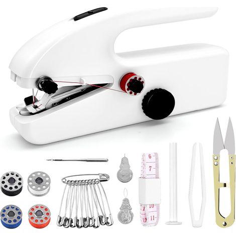 Machine à coudre manuelle, mini machine à coudre portable, avec 2 modes, idéale pour les débutants et les réparations rapides sur les vêtements et les tissus (blanc) (1/5)