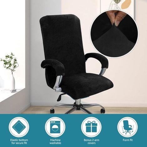 Funda para silla de oficina，incluye fundas para los reposabrazos，funda elástica de terciopelo para silla de ordenador y oficina，beige
