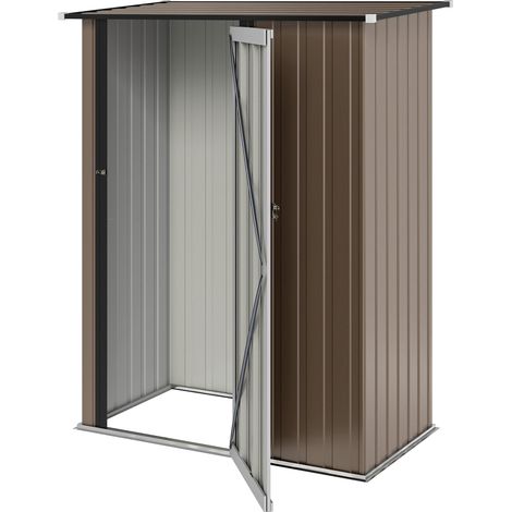 Abri de jardin de 1,07 m² avec toit en pente, 142 x 86 x 189 cm, abri à outils avec porte verrouillable, cabane de jardin, acier, marron