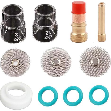 Torche de soudage TIG, lentille à gaz 3/32, coupelle Pyrex n° 12, jeu de pinces de 2,4 mm pour WP-17, 18 et 26 (1/4)
