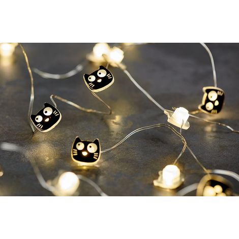 moses Ed, the Cat - Mini catena di luci a LED, 2,20 m, design gatto, 20 LED, per interni, colore: Nero (1/3)