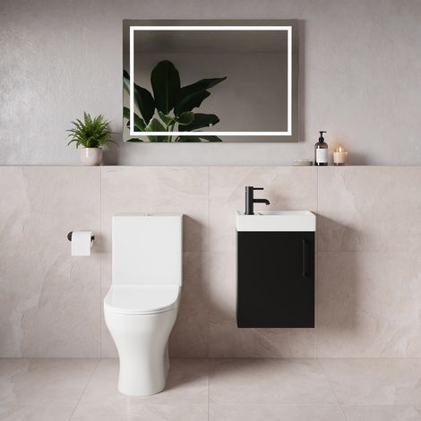Napoli Cube Matt Black 400mm Single Door Wall Mounted Vanity Unit and Jubilee Toilet Suite with Align Basin - 400mm - Matt Black 160mm Handle