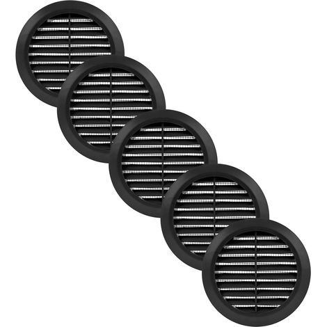 Lot de 5 - Grille d'aération - Moustiquaire intégrée - Ventilation ronde pour climatisation salle de bain cuisine bureau Noir 12,5x12,5 cm (1/5)