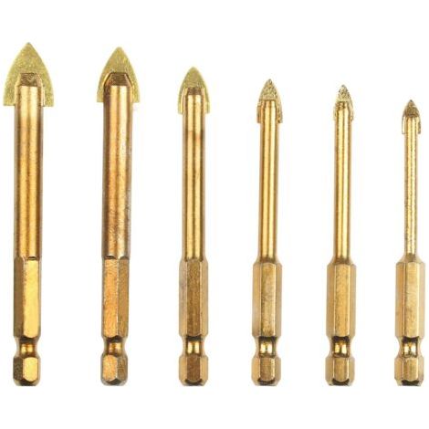 6 Pcs Foret de Carrelage en Alliage dur Mèche de Ceramique Diamètre 4/5/6/8/10/12 mm Queue Hexagonale 1/4″ Jeu de Forets avec Revêtement de Titane Outil Perceuse pour Marbre Verre Béton (1/3)