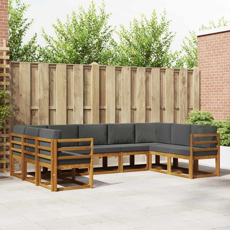Outdoor-Sofagarnitur mit Kissen 9 pcs Natur und Anthrazit