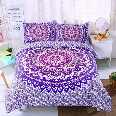 Bettwäsche 135x200cm 4-teilig Lila Blumen Mandala Design Mikrofaser