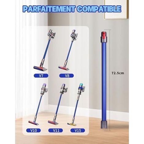 Tube Télescopique Pour Dyson V7 V8 V10 V11 V15 Aspirateur- Tube D'extension Rigide avec Dégagement Rapide 72.5cm - Bleu (1/5)