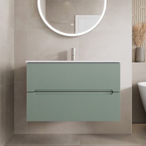 800mm Bathroom Cloakroom Vanity Unit Basin Wall Hung Furniture Soft Close Green (1/5)