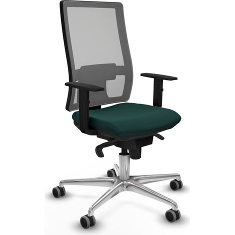 Horna sincro malla gris similpiel verde botella brazos 1D base aluminio  ruedas 65mm engomadas (1/5)