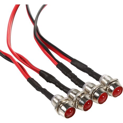 4 voyants LED 12V 8mm pour tableau de bord, témoins lumineux rouges auto et utilitaire, lot de 4 (1/5)