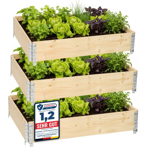 Garronda Potager surélevé en Bois Naturel 120x80x20 cm pour Jardin – Jardinière rectangulaire 3 piècespour Plantes, Fleurs, légumes et Herbes - Bac Potager en Bois GD-0075, Naturel