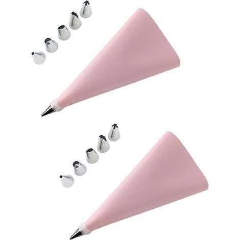 2 poches à douille en silicone et embouts en acier inoxydable roses (1/5)