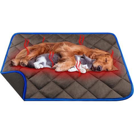 Coussin Auto-Chauffant pour Chat & Chien,sans électricité & Batteries,Tapis Couverture Thermique Lavable Anti-dérapant Etanche Innovant écologique Self Heating Pad,Café , L 90x60cm (1/5)