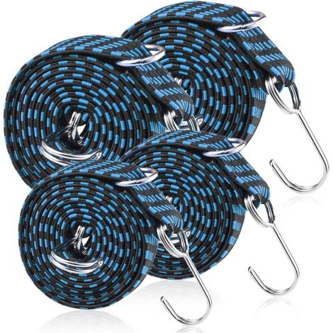 4 Pièces Tendeurs Elastique avec Crochets,Tendeur Elastique,Corde Élastique pour Bagages,Corde à Bagages à Sangles Élastiques,Sandow Reglable Elastique avec Crochet Métal (1/5)