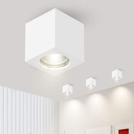GBLY Plafoniera quadrata bianca, faretto da superficie GU10: piccolo faretto da soffitto moderno in gesso, max. 40W, per soggiorno, sala da pranzo, corridoio (senza lampadina)