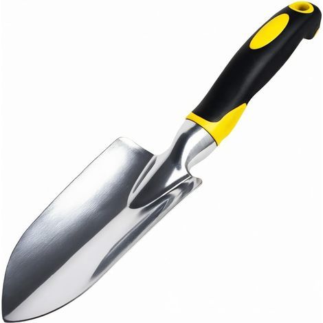 Professional garden trowel and hand shovel, wide stainless steel head with soft rubber handle. Ideal gardening tool and gift for planting, weeding, digging. (1/5)