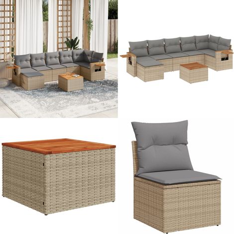 Salon de jardin avec coussins 8 pcs beige résine tressée - Ensemble Salon De Jardin - Meuble Extérieur - Jardin Design - Mobilier De Jardin - Chaise Lounge - Home & Living